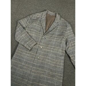 Banana Republic Overcoat Men's Large Brown Wool Glen Plaid Houndstooth Unlined